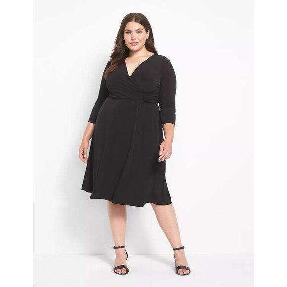 Lane Bryant Black 3/4-Sleeve Fit & Flare Dress w/Pockets Size 22/24 3X Plus Size - Picture 1 of 9